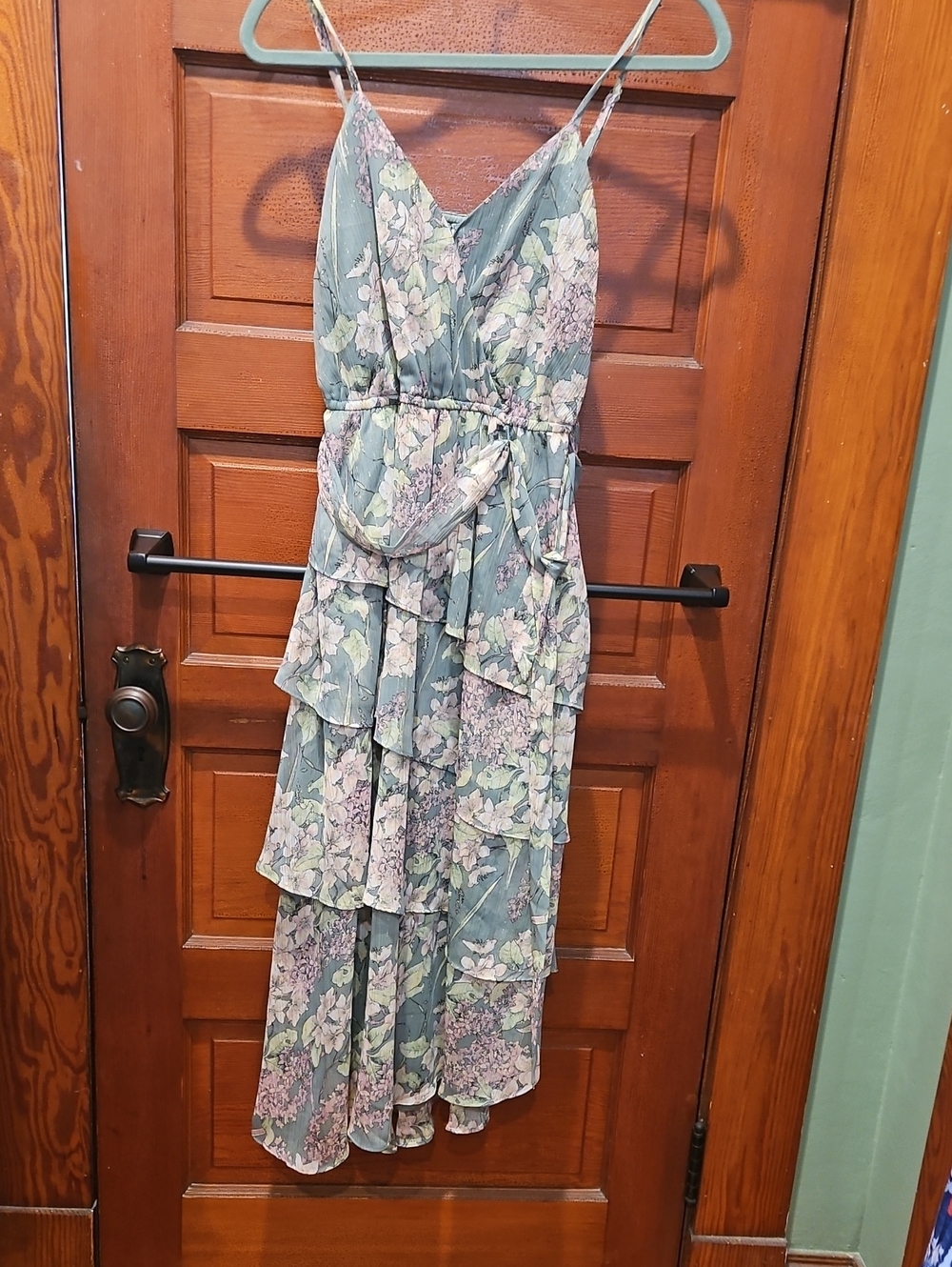 LC Lauren Conrad Sage Green Floral Ruffle Midi Dress